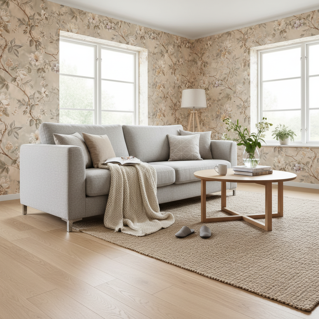 Asian Spring Mankai - Elegant tapet med graciösa blommor i beige-bruna toner