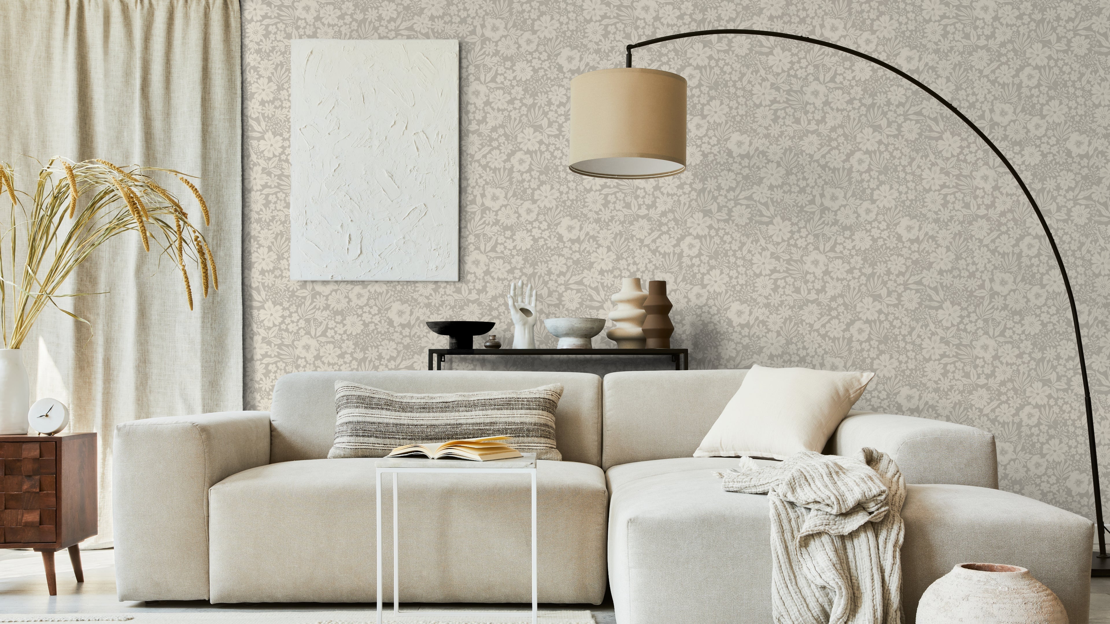 Reval Wallpaper Joanie - Half Drop - Oyster – Elegant tapet med romantiska blommor – högkvalitativ tapet för en personlig ...