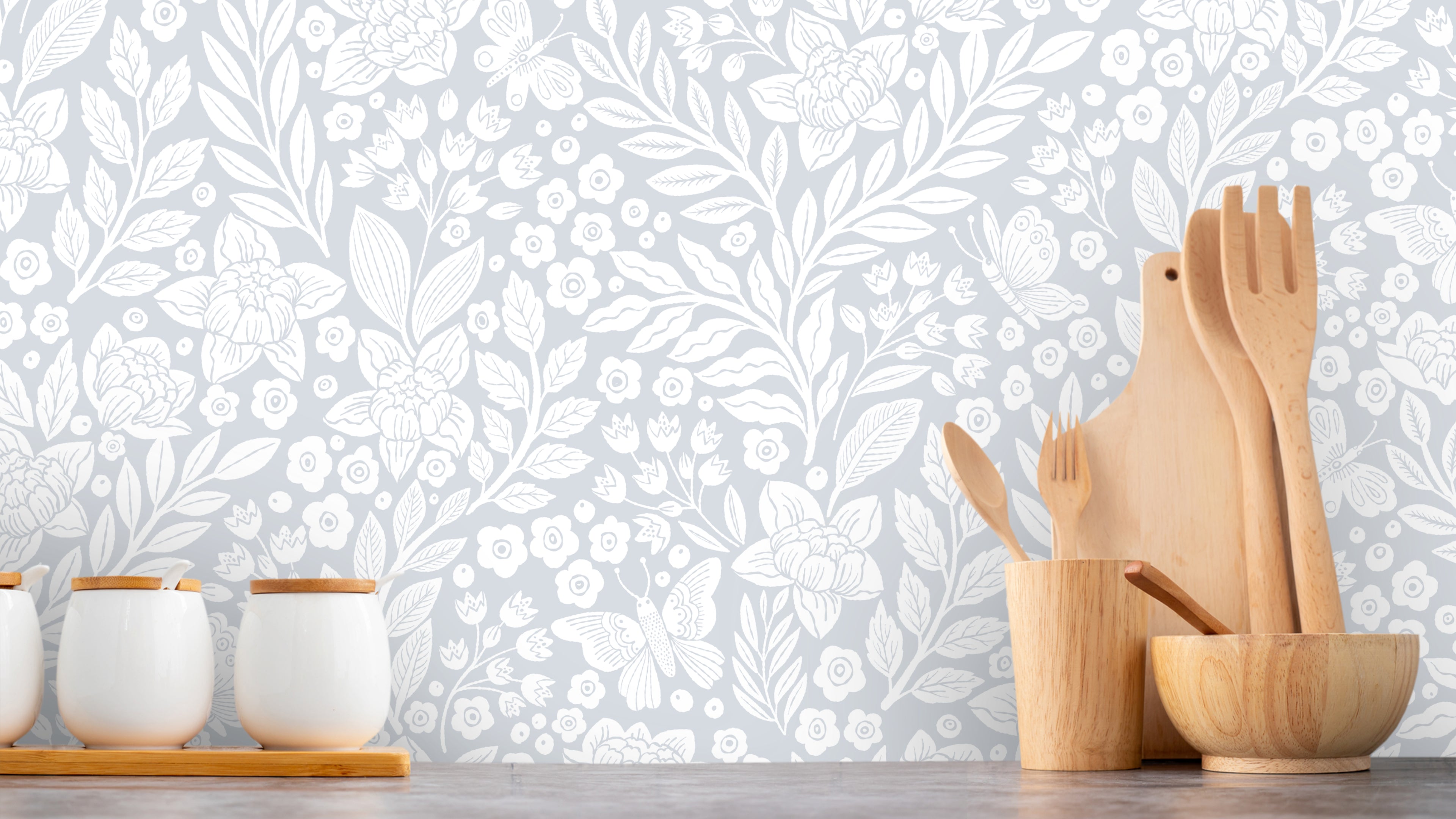 Butterfly Garden half drop - Cool Grå