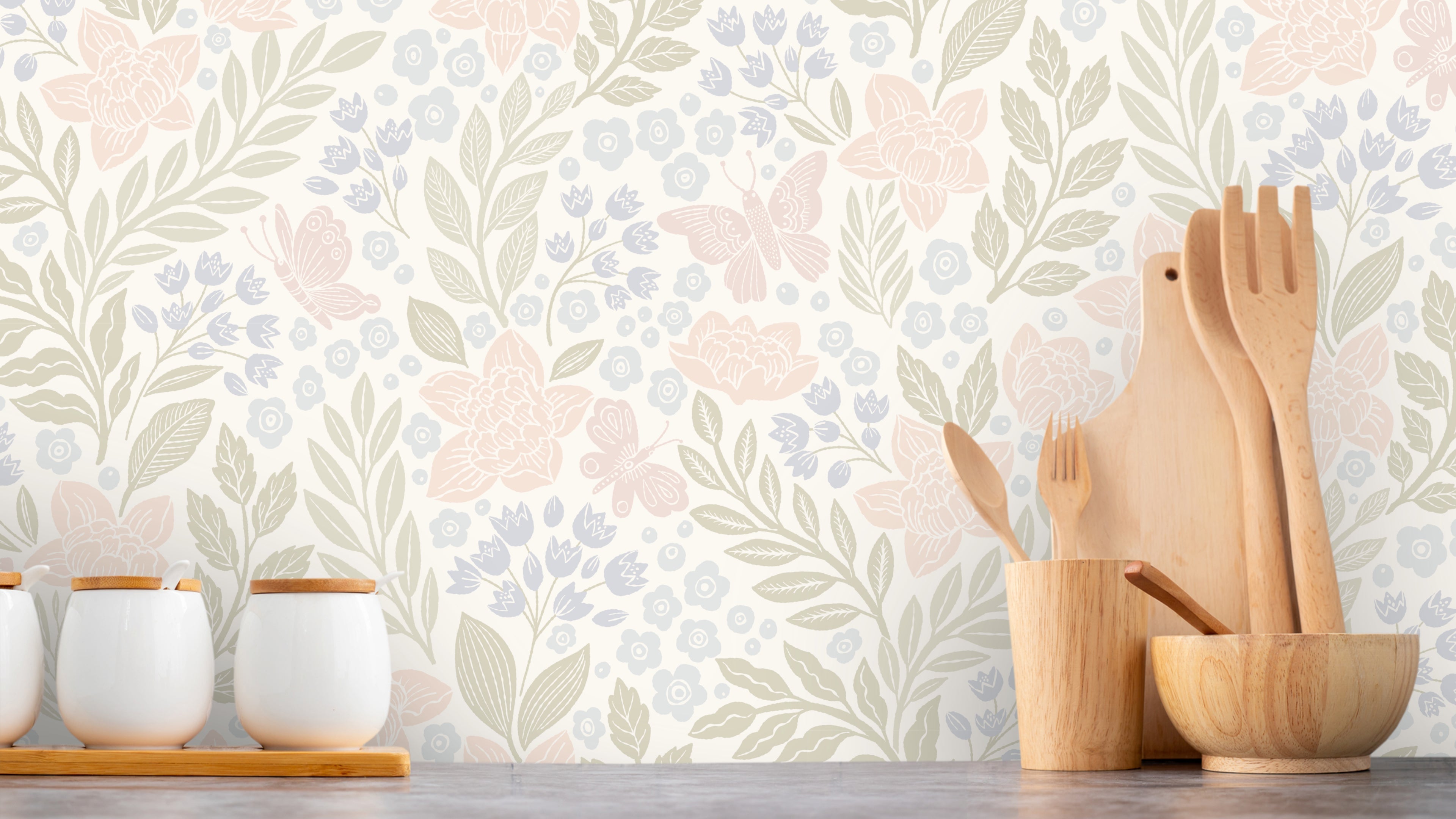 Reval Wallpaper Butterfly Garden half drop - Multi - Romantisk blommig tapet – högkvalitativ tapet för en personlig och ha...