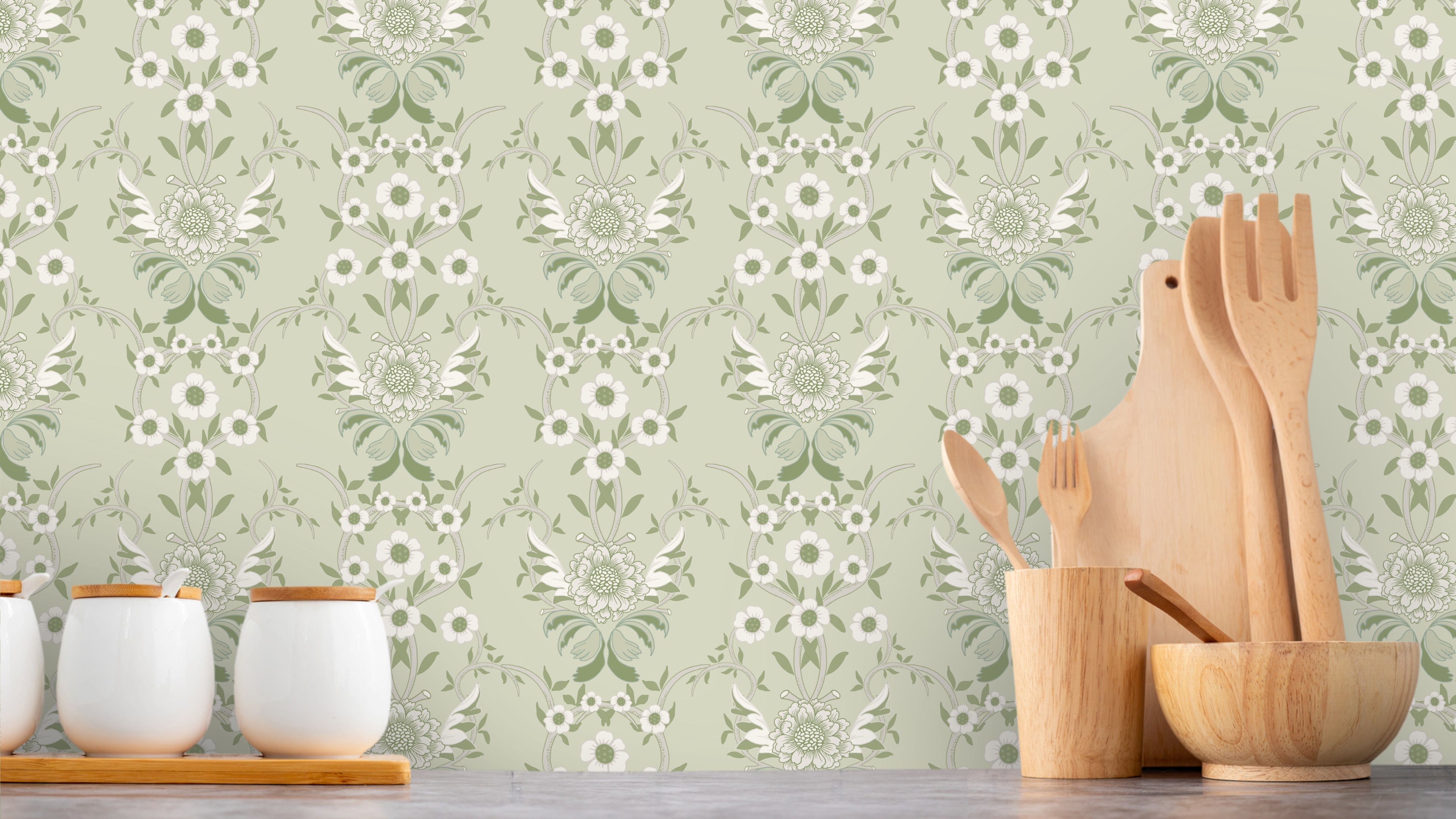 Serendipity - Light green - Ljusgrön tapet med organiskt mönster