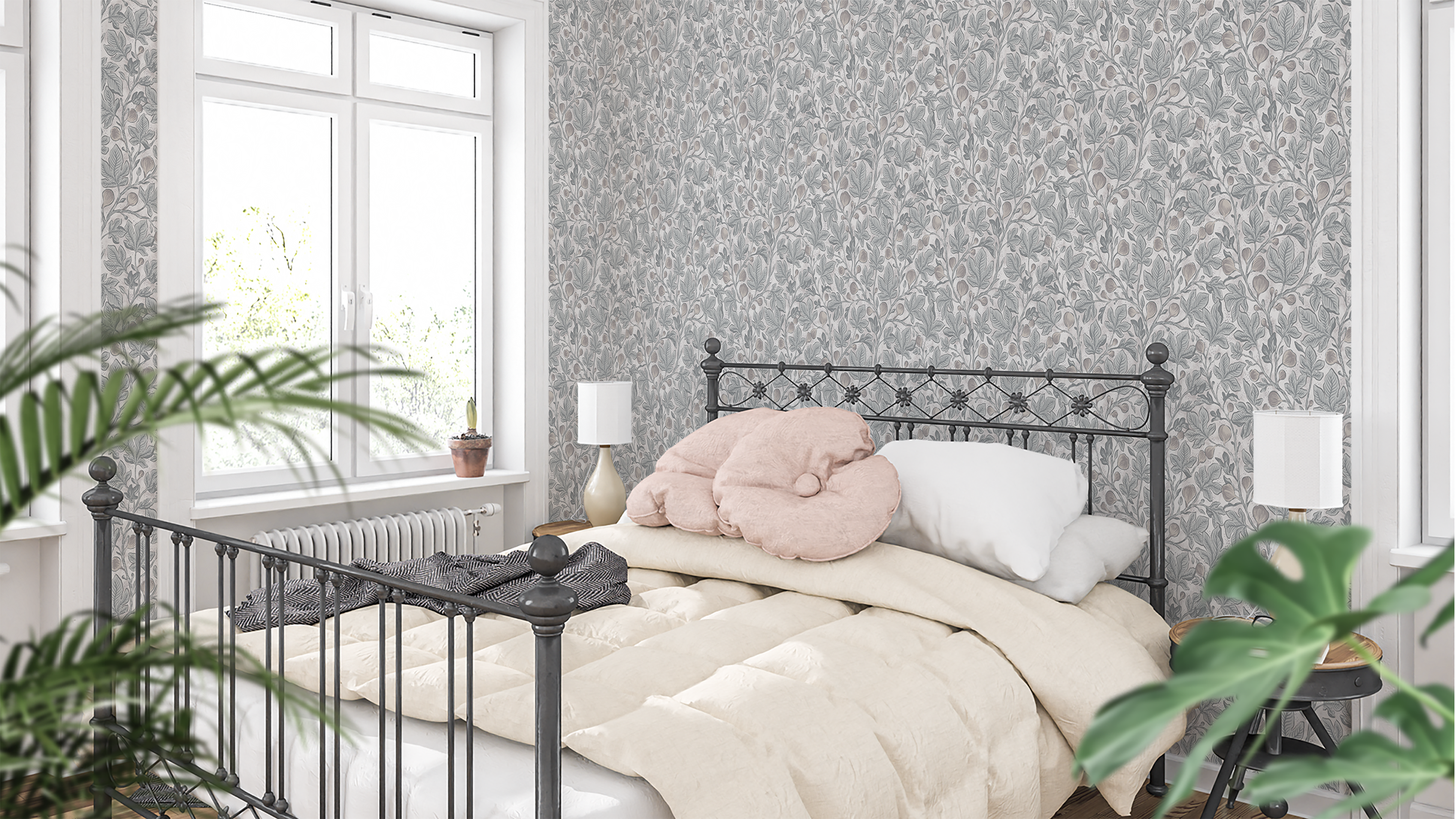 Fig Tree - Gray - Elegant tapet med fikonträd i grå toner