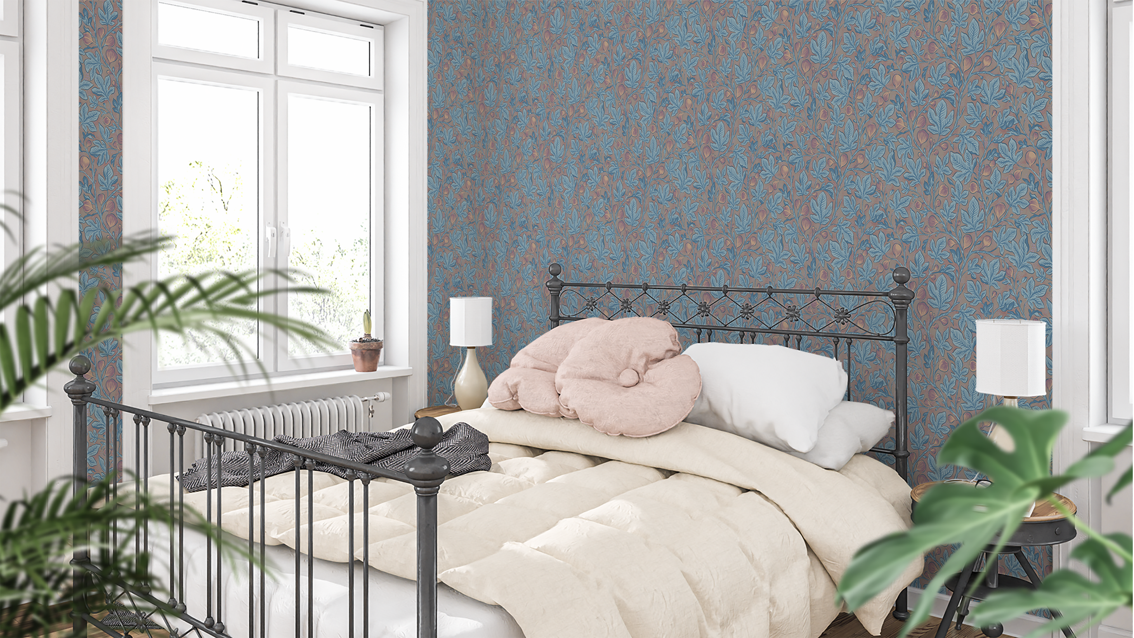 Fig Tree - Glow – Handmålad botanisk tapet med fikonträd