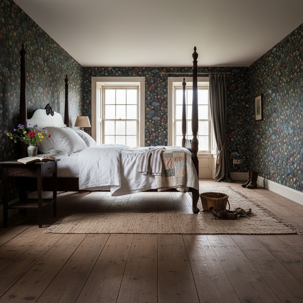 Sommaräng - Midnattsblå – Elegant tapet med vilda blommor i djupa blå toner