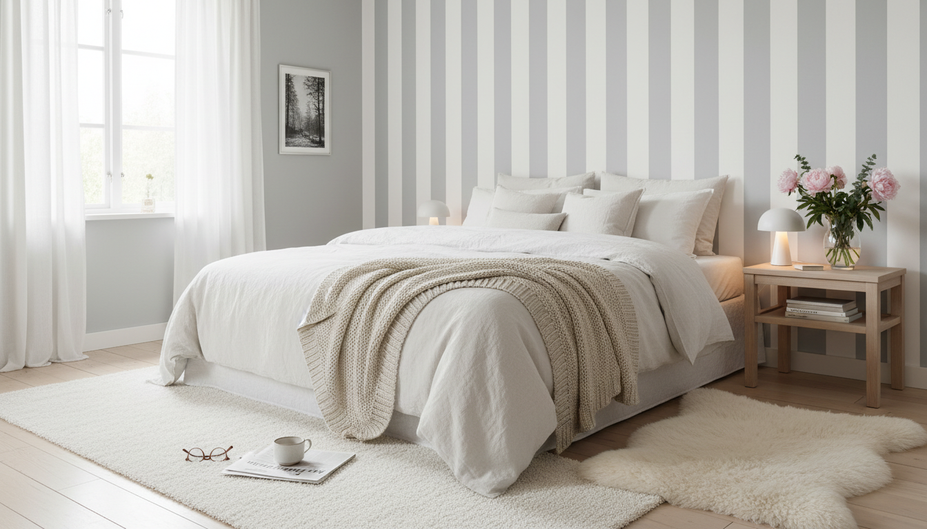 Big Stripes - Vit/Ljusgrå - Klassisk randig tapet för moderna hem