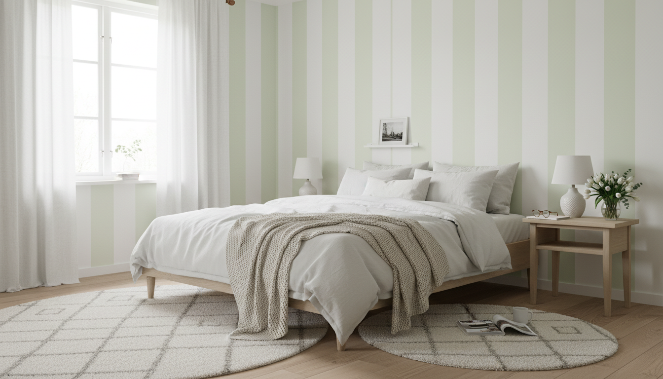 Big Stripes - Vit/Beryllgrön - Klassisk randig tapet i gröna toner