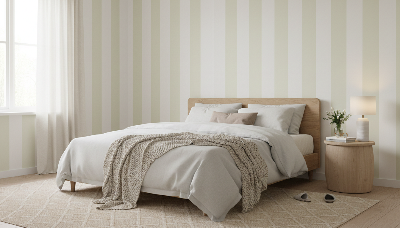 Big Stripes - Vit/Bomull - Klassisk randig tapet i vitt och beige