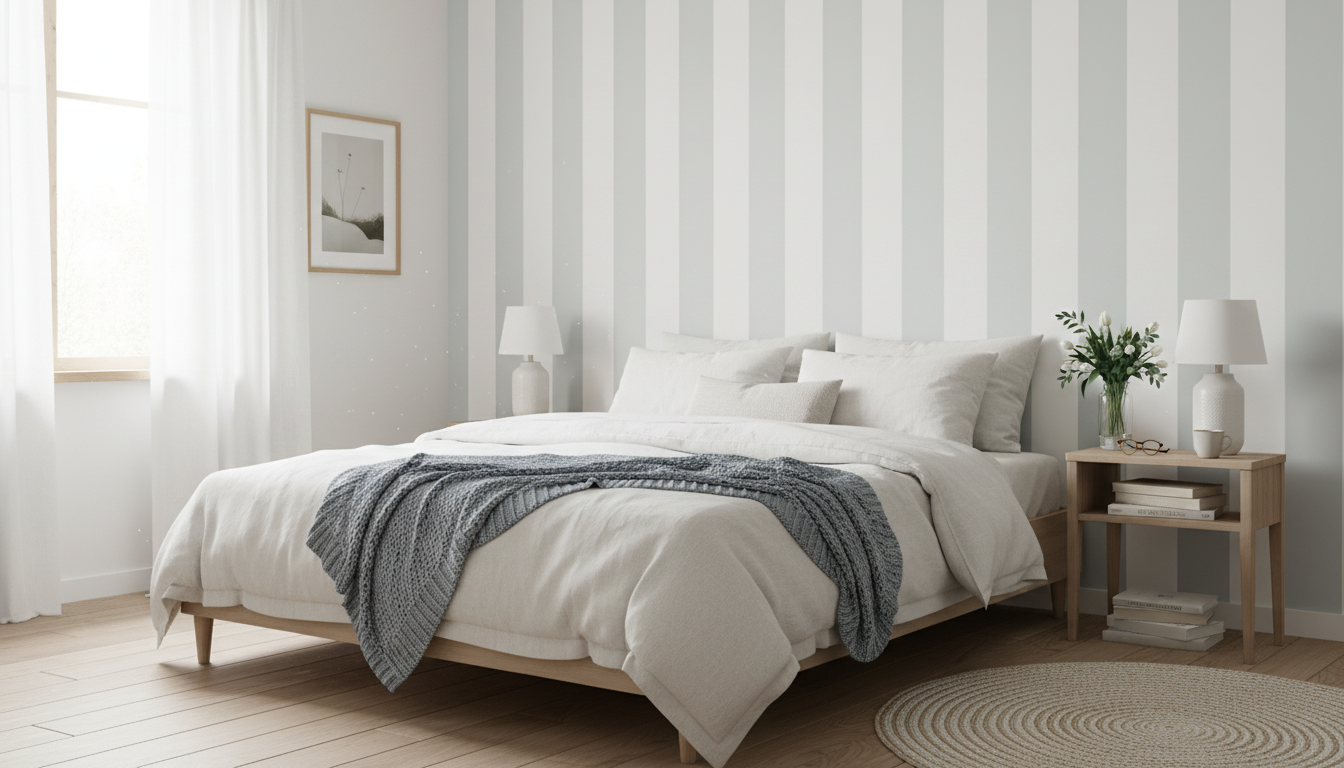 Big Stripes - Vit/Grå - Klassisk randig tapet i tidlös färgskala