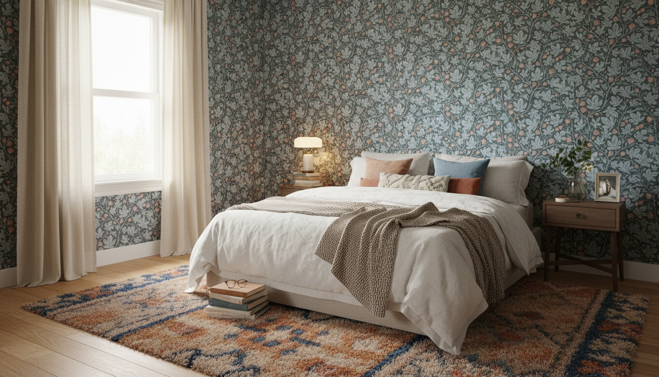 Fig Tree - Teal - Elegant tapet med fikonträd i blågrå toner