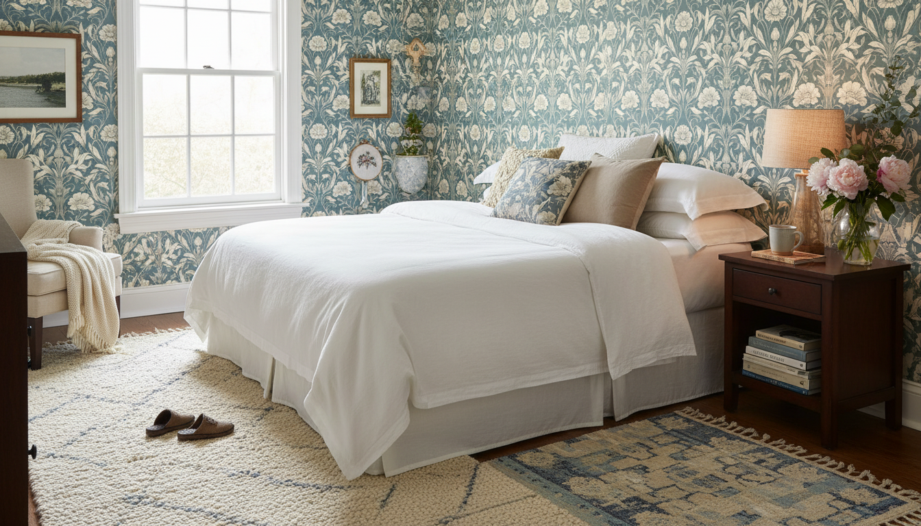 Isabelle - Blågrön - Klassisk tapet med damastmönster i blågrå toner