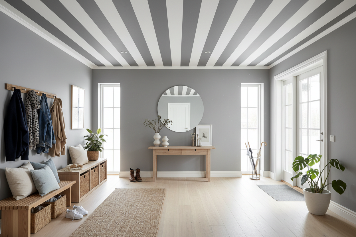 Big Stripes - Vit/Mellangrå – Grafisk randig tapet med skandinavisk elegans