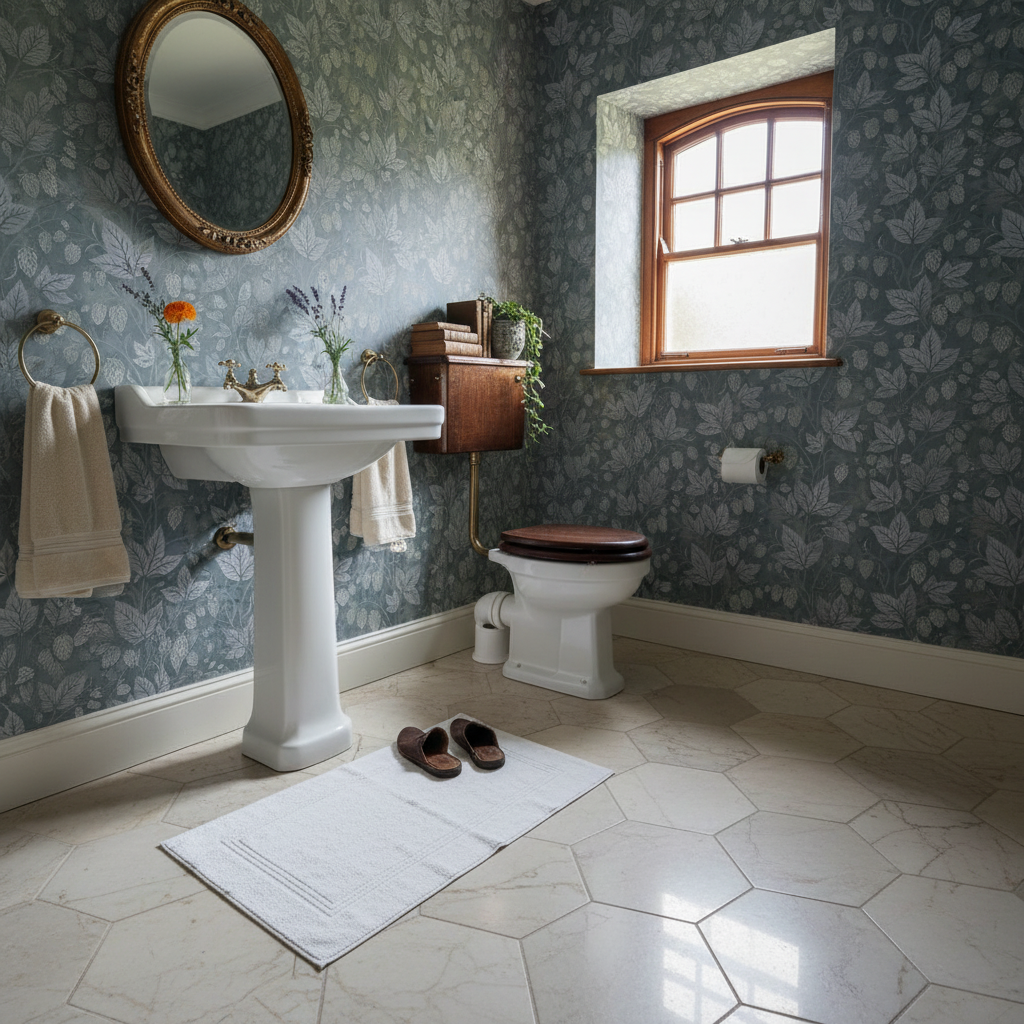 Trailing Hops Silver Blue - Elegant tapet med organiskt humlemönster i silverblå toner