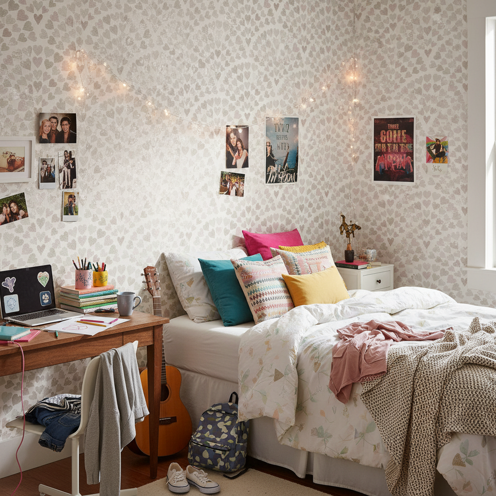 Scallop Hearts - Grey - Romantisk tapet med hjärtmönster för barnrum och sovrum