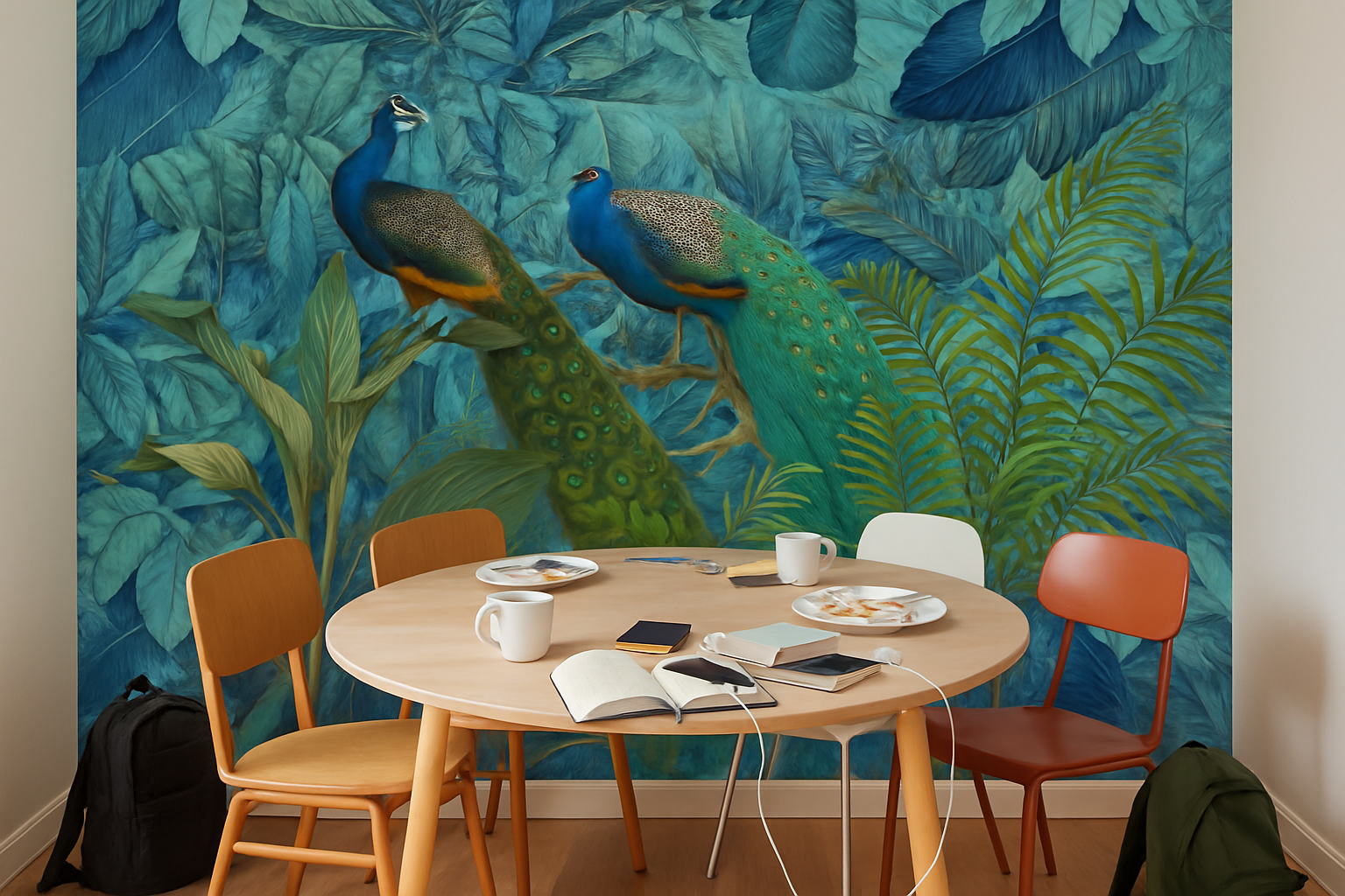 Jungle Birds Garden No1 – Exotisk fototapet med tropiska påfåglar