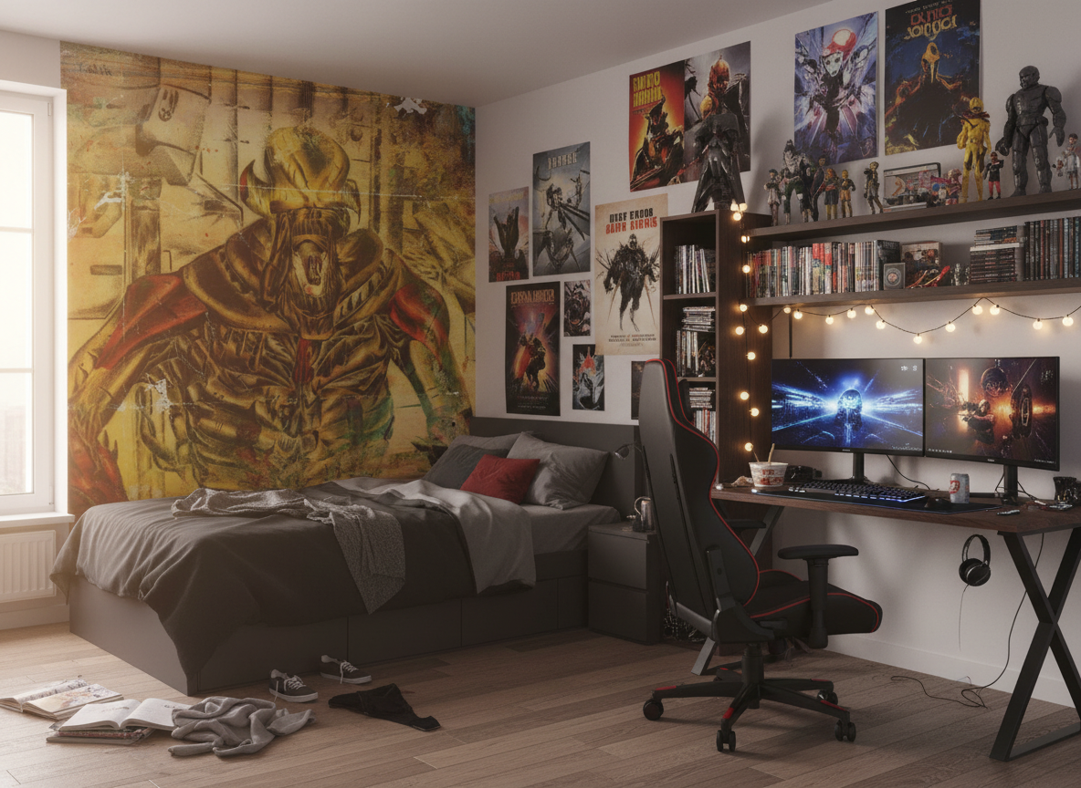 Alien portrait - Fototapet med futuristisk sci-fi-konst i gult och krom