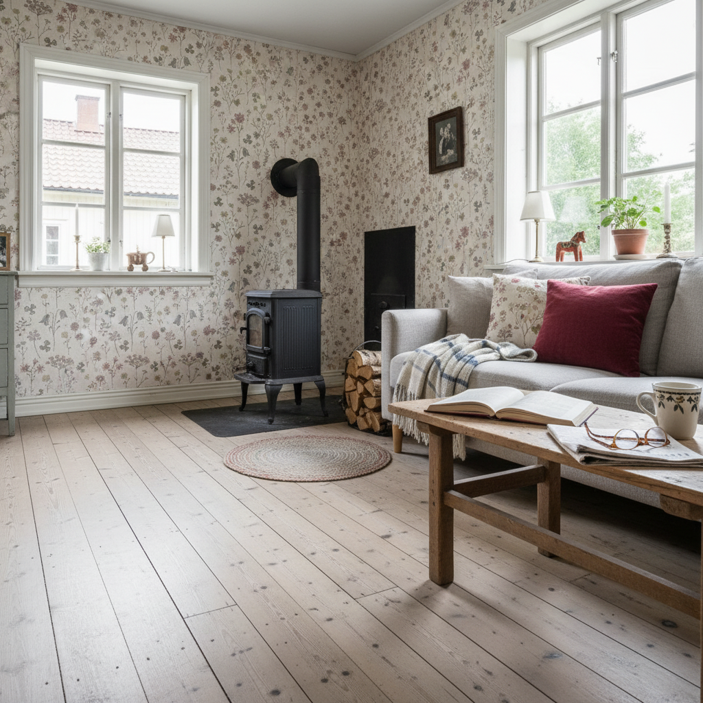 Sommaräng - Morgondimma – Elegant tapet med vilda blommor i grå toner