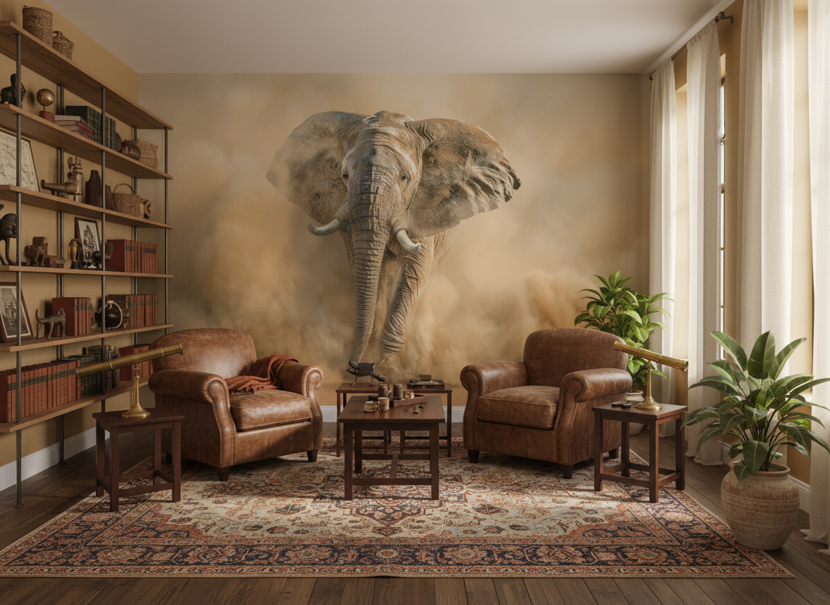 Desertstorm – Majestätisk fototapet med elefant i Namibias öken