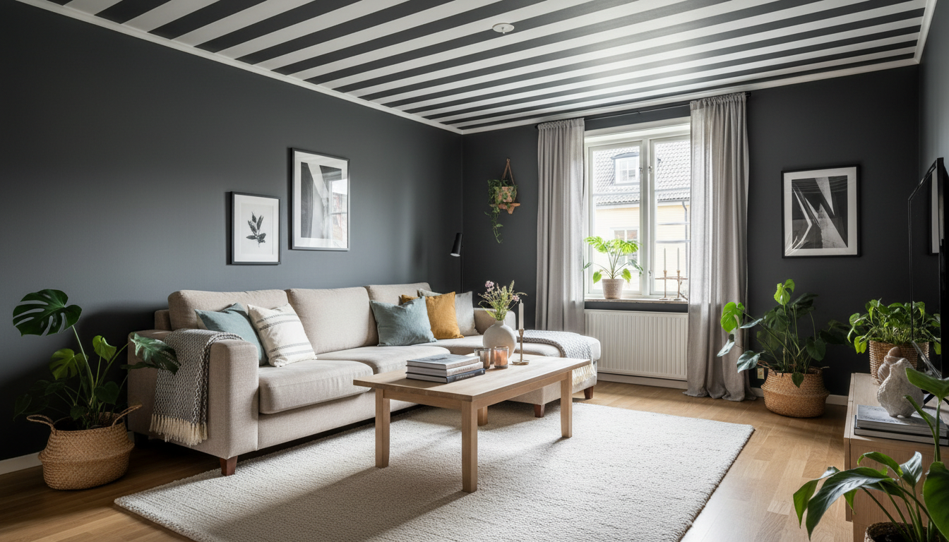 Big Stripes - Vit/Mörkgrå - Klassisk randig tapet med stark kontrast