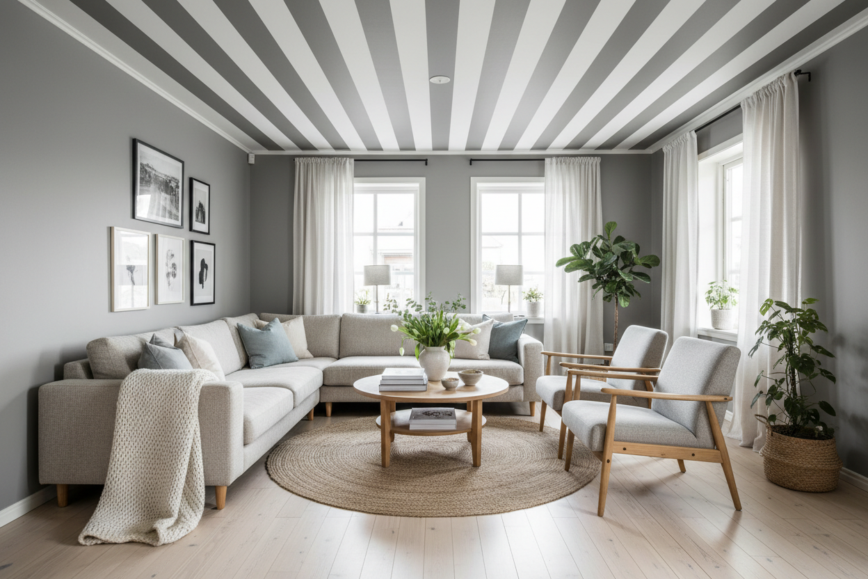 Big Stripes - Vit/Mellangrå – Grafisk randig tapet med skandinavisk elegans