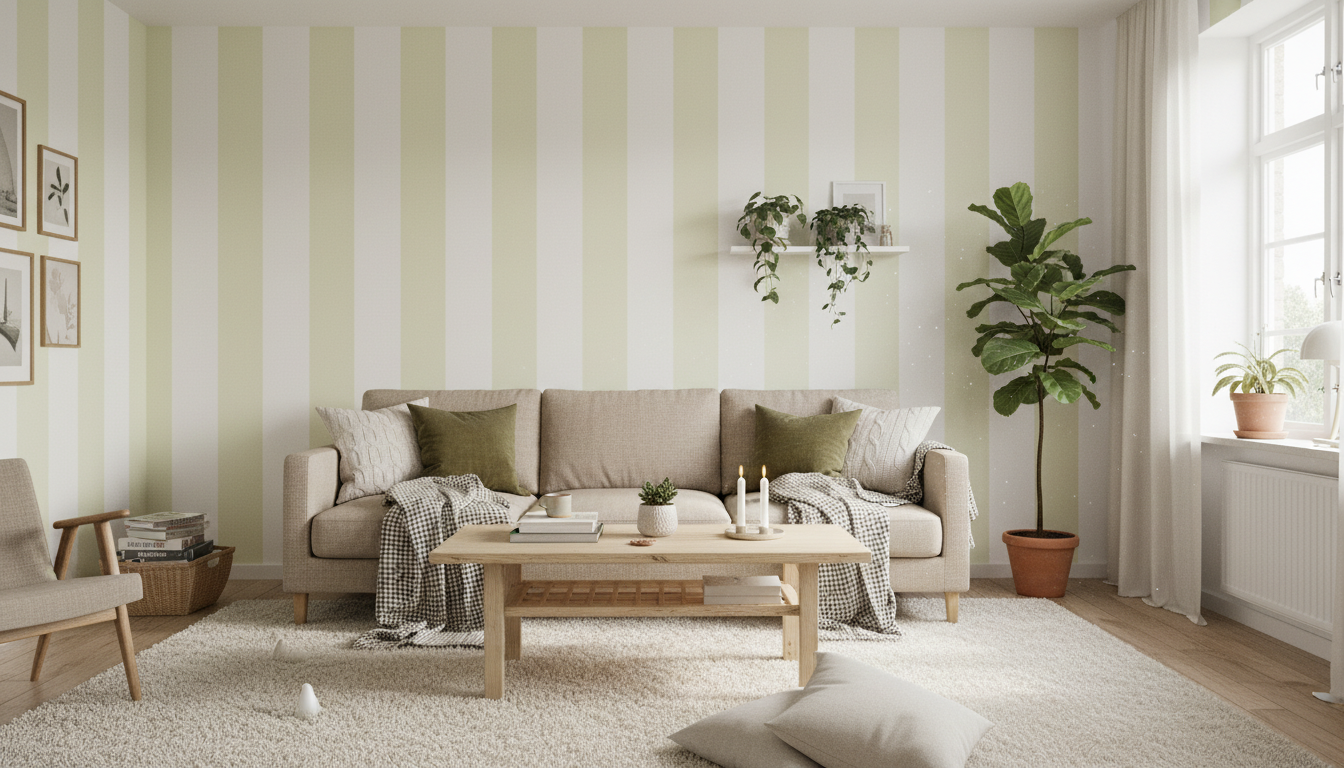 Big Stripes - Vit/Bomull - Klassisk randig tapet i vitt och beige