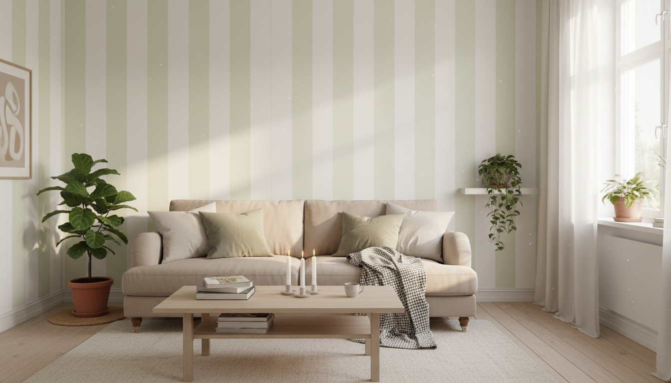 Big Stripes - Vit/Beryllgrön - Klassisk randig tapet i gröna toner