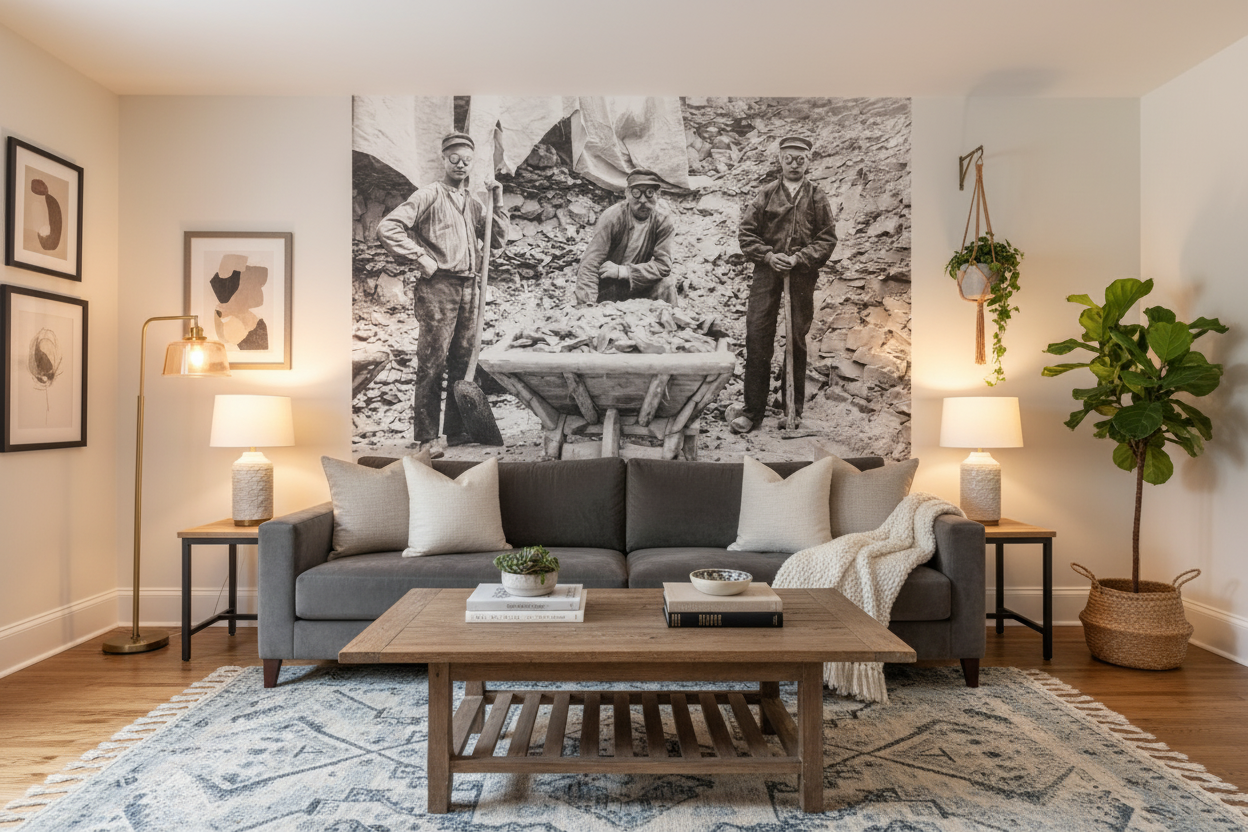 Stenhuggeri – Historiskt fototapet med autentisk hantverksanda