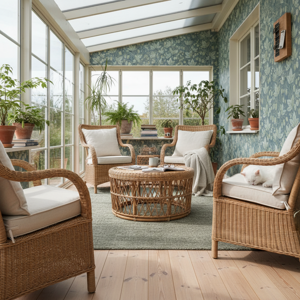 Trailing Hops Blue - Elegant tapet med organiskt humlemönster i blå toner