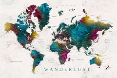 Wall mural Charleena world map with cities Wanderlust – fototapet med unikt motiv som skapar en inspirerande fondvägg