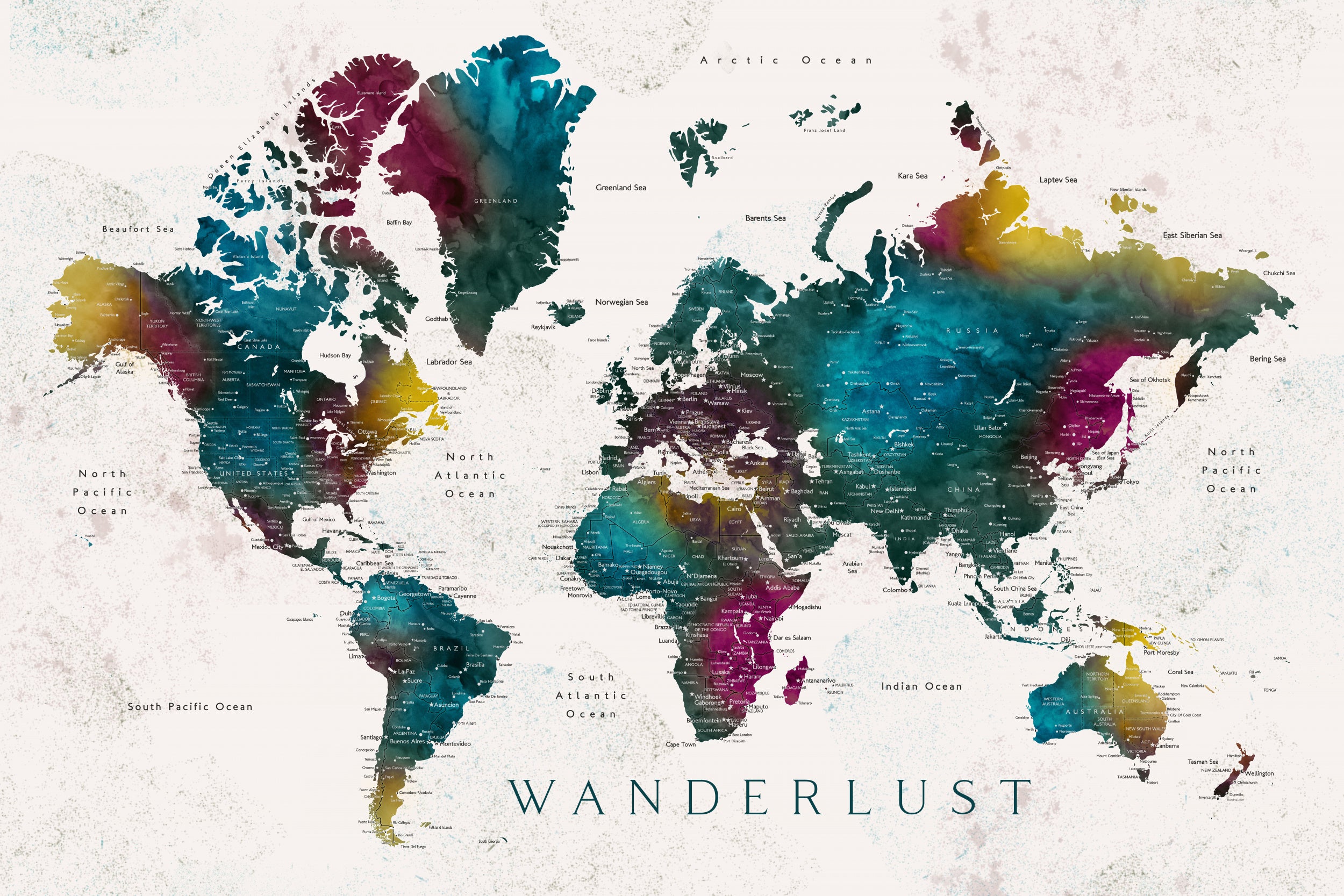 Charleena world map with cities, Wanderlust