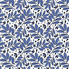 Wall mural Lushy Leaves Olive Navy Blue – fototapet med unikt motiv som skapar en inspirerande fondvägg