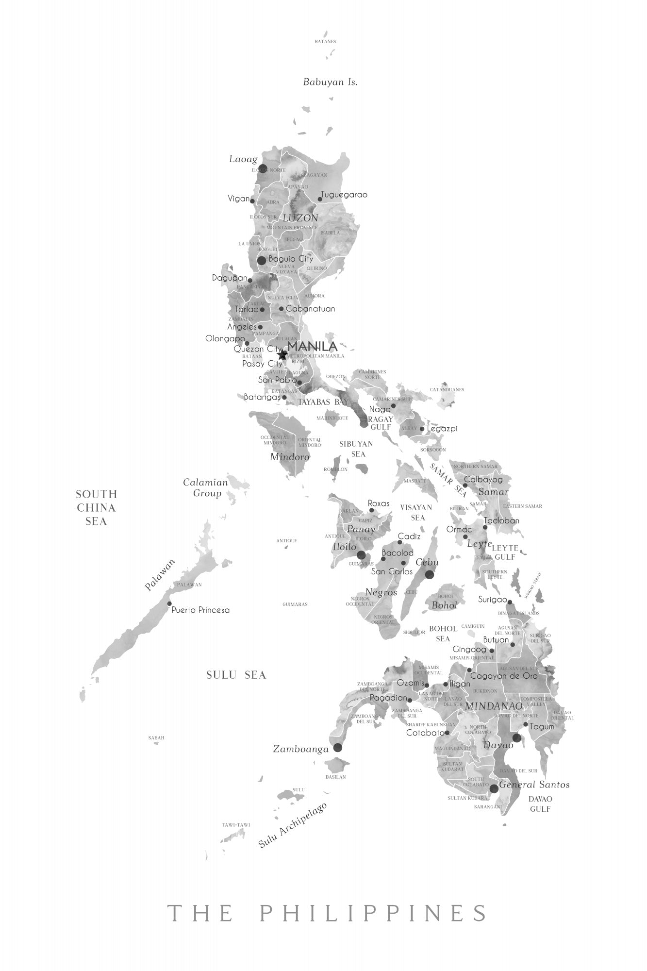 Gray watercolor map of Philippines