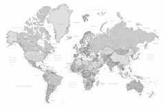 Wall mural Gray world map with cities Chas – fototapet med unikt motiv som skapar en inspirerande fondvägg