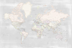 Wall mural Detailed world map with cities Maeli pastels – fototapet med unikt motiv som skapar en inspirerande fondvägg