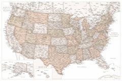 Wall mural Highly detailed map of the United States Louie – fototapet med unikt motiv som skapar en inspirerande fondvägg