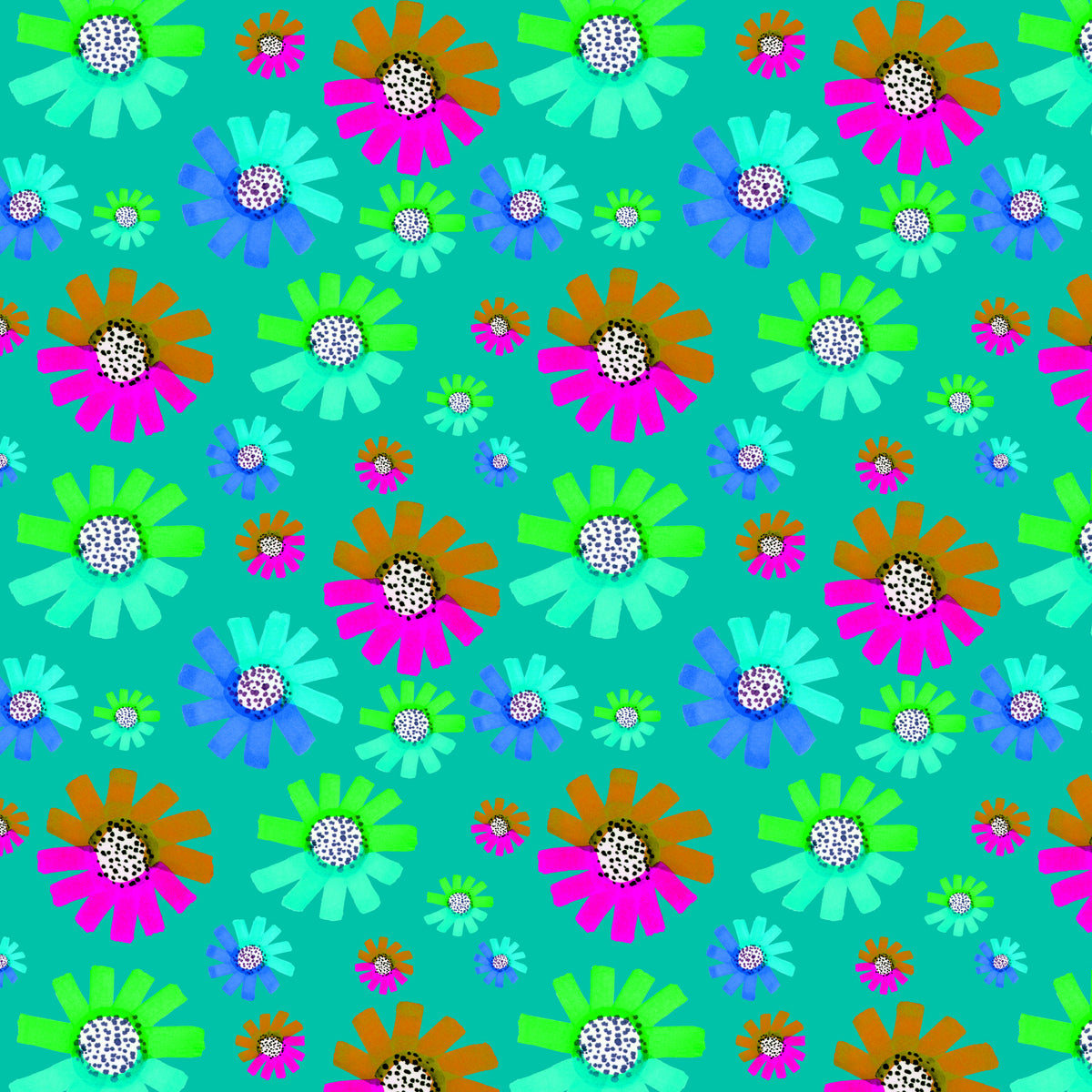 Fancy Florals Grønn Brun Lavendel Grønn På Mint