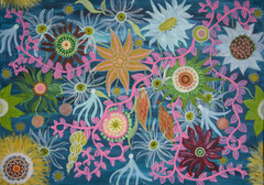 Konst Ellinors Flower Power - Blue - Färgstarkt fototapet med blommor i blå toner – fototapet med unikt motiv som skapar e...