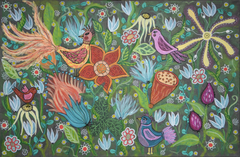 Konst Ellinors Magical Garden - Färgstarkt fototapet med fåglar och blommor i magisk trädgård – fototapet med unikt motiv ...