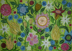 Konst Ellinors Flower Power - Green - Färgstarkt fototapet med blommor i gröna toner – fototapet med unikt motiv som skapa...