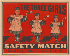 Konst The Three Girls – Vintage Safety Match-affisch från Sverige – kvalitetsprodukt för ett vackrare och mer hållbart hem