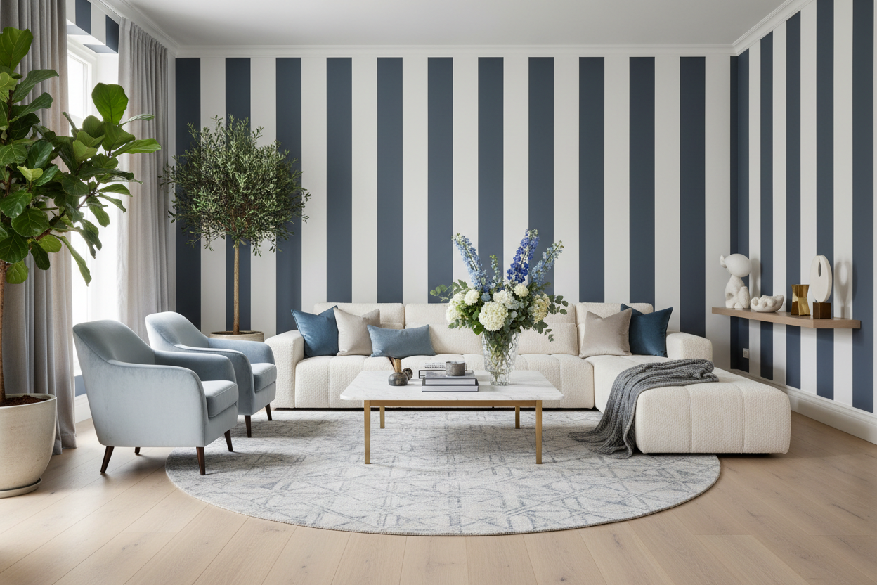 Big Stripes - Vit/Antracitgrå – Grafisk randig tapet i skandinavisk stil