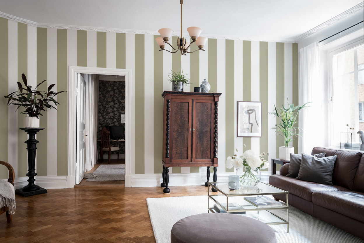 Big Stripes - Vit/Beigare – Klassisk randig tapet för tidlösa hem