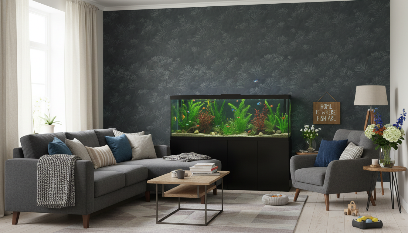 Cabomba in the dark - Elegant tapet med akvatiska växter i mörk ton