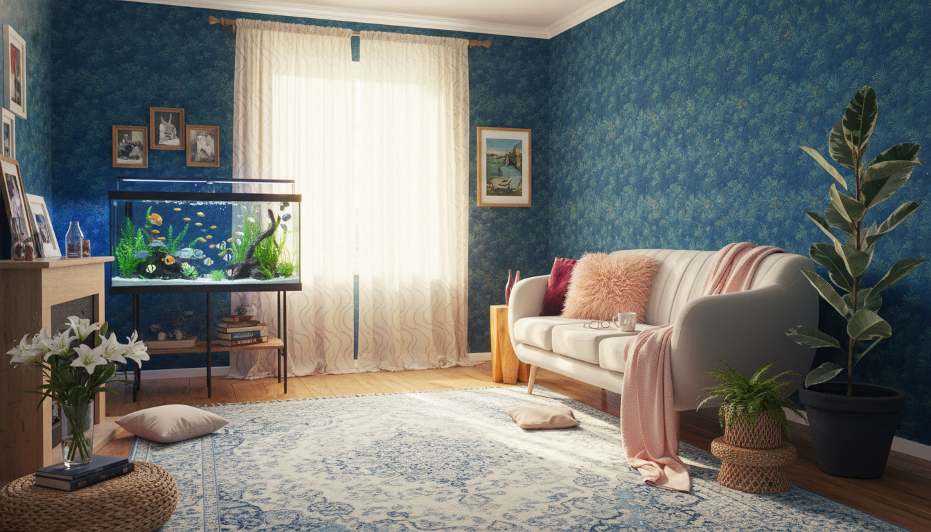 Cabomba in the moonlight - Elegant tapet med akvatiska växter i ljus ton