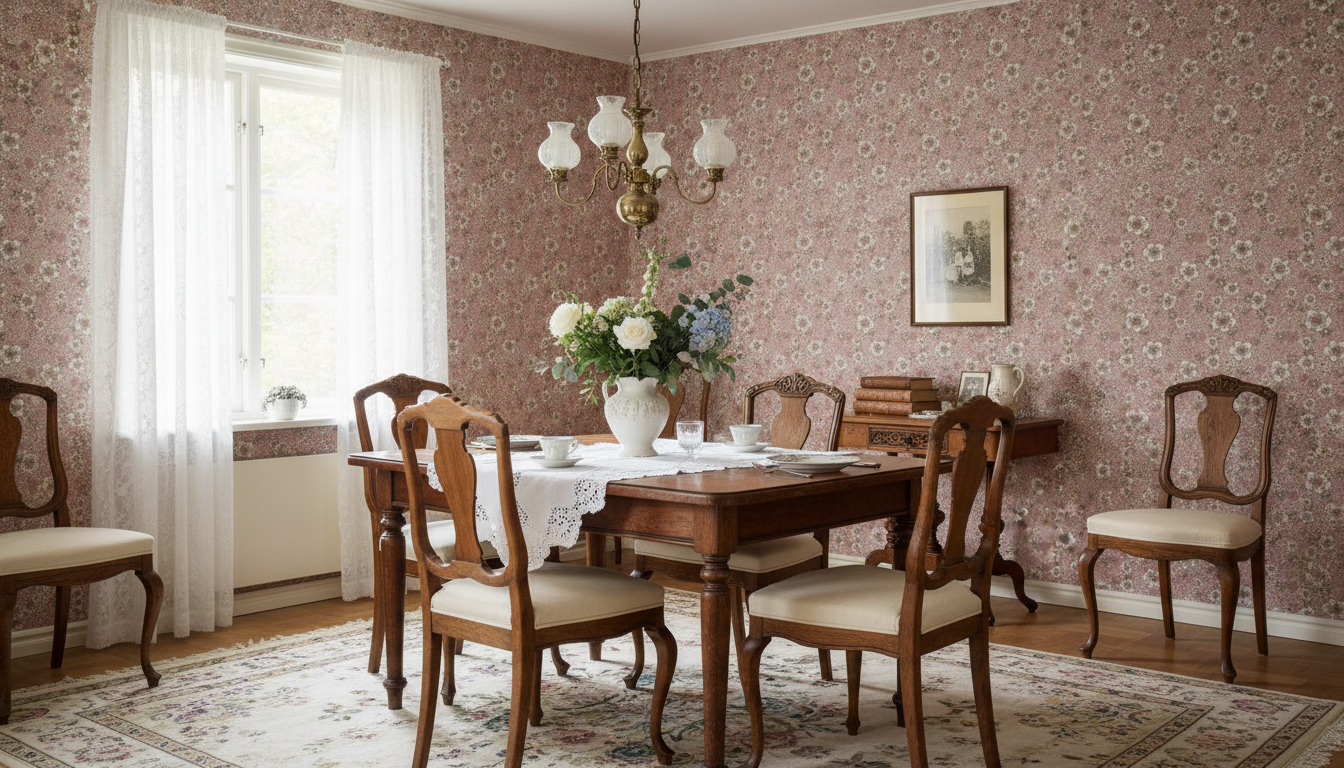 Springtime - Rosa - Färgglad tapet med blommor och grönska