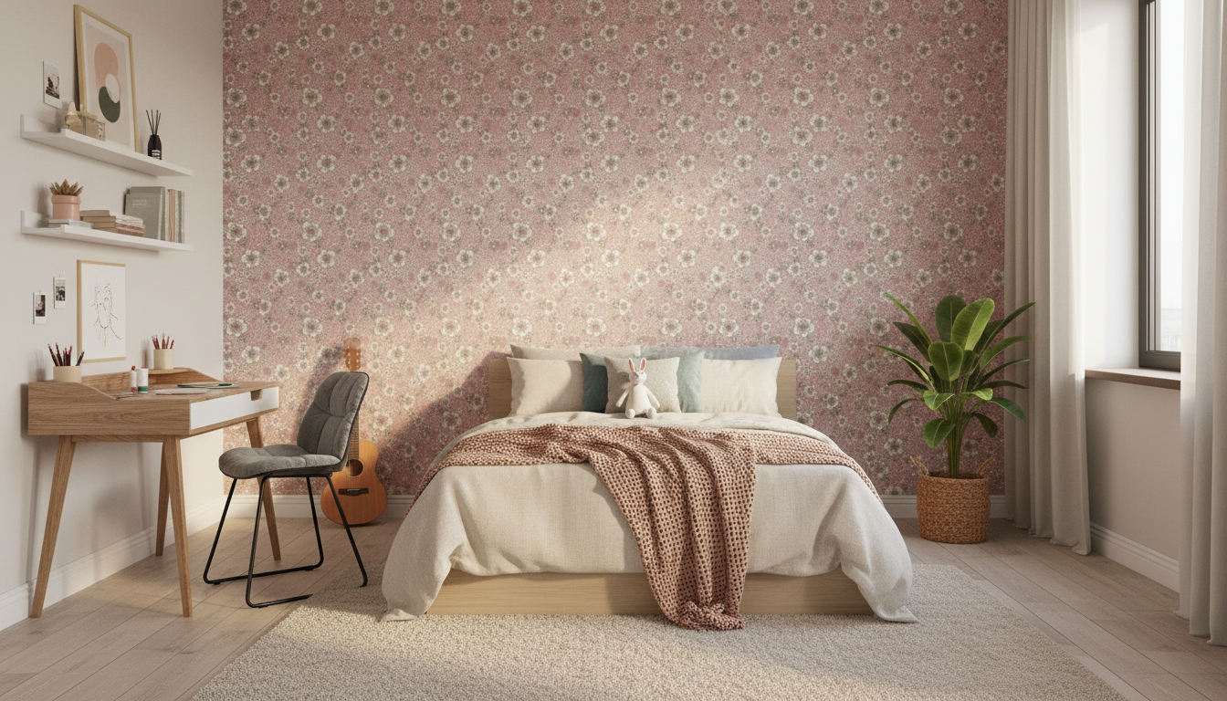 Springtime - Rosa - Färgglad tapet med blommor och grönska