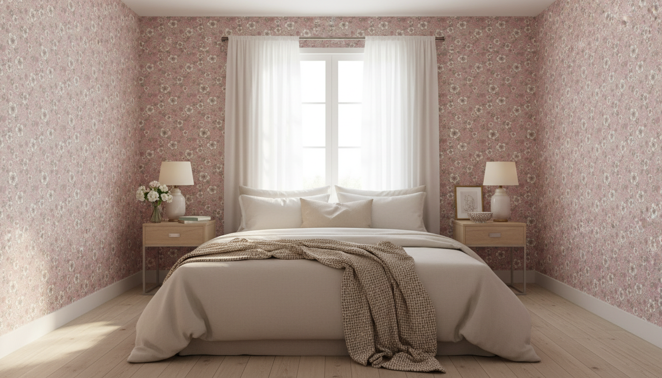 Springtime - Rosa - Färgglad tapet med blommor och grönska