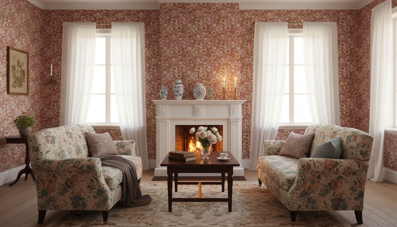 Springtime - Rosrosa - Färgglad tapet med blommor och grönska