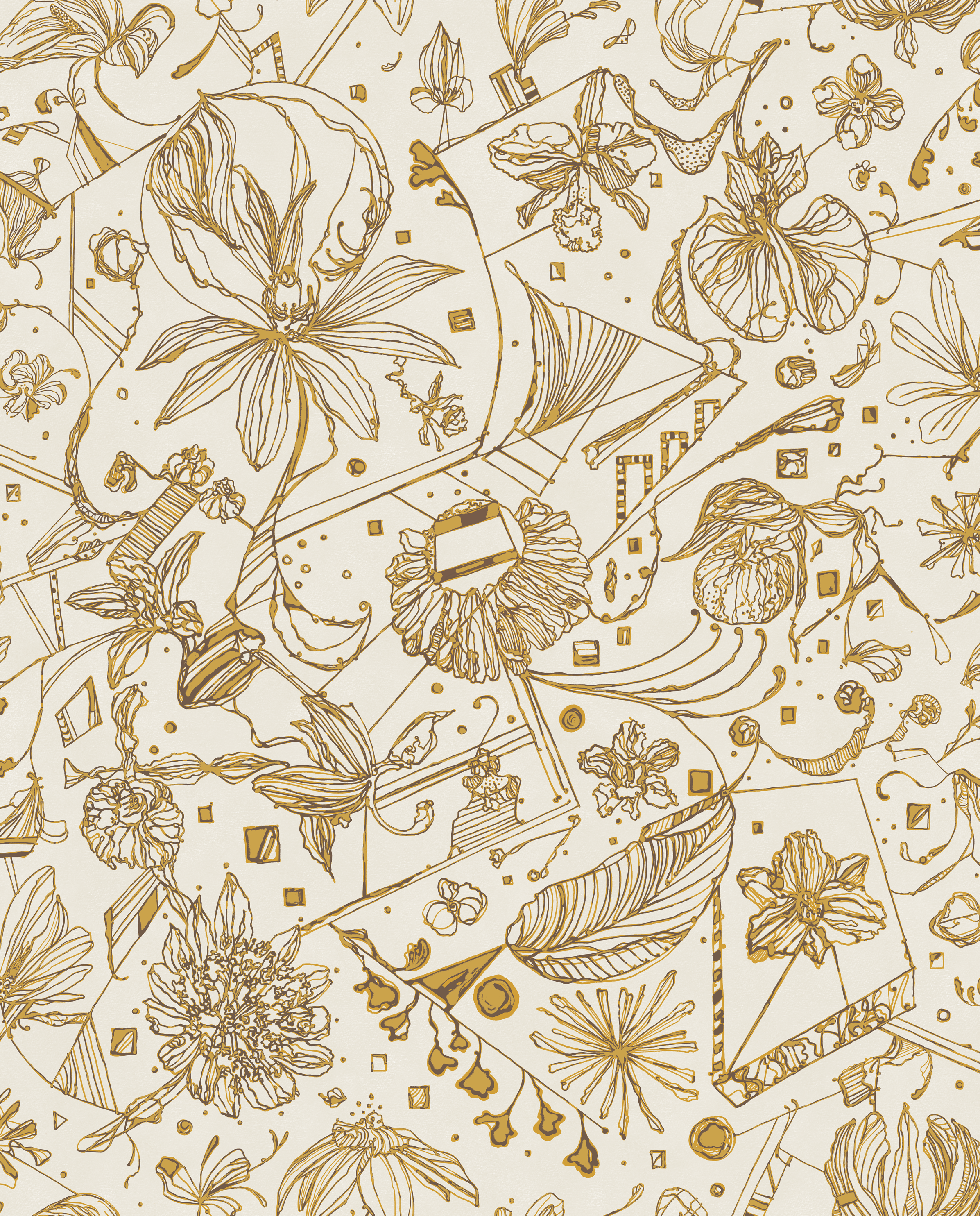 Floralies - Ocker – Elegant tapet med abstrakt konst i varma ockertoner