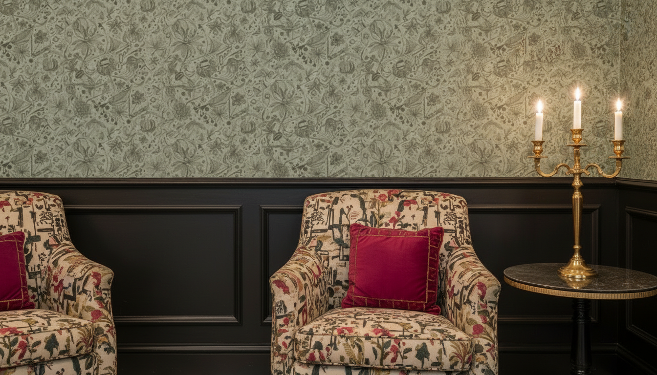 Floralies - Grågrön – Elegant tapet med abstrakt konst i grågrön nyans