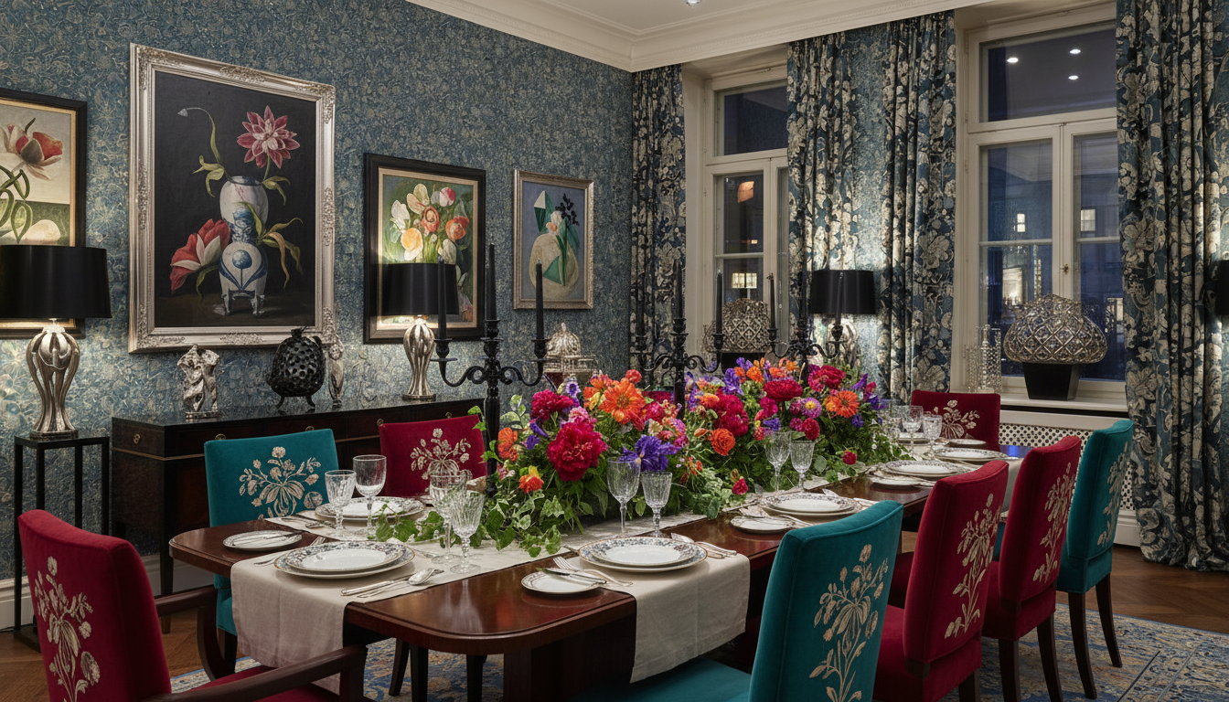 Floralies - Blå – Elegant tapet med abstrakt konst i bedårande blå nyans